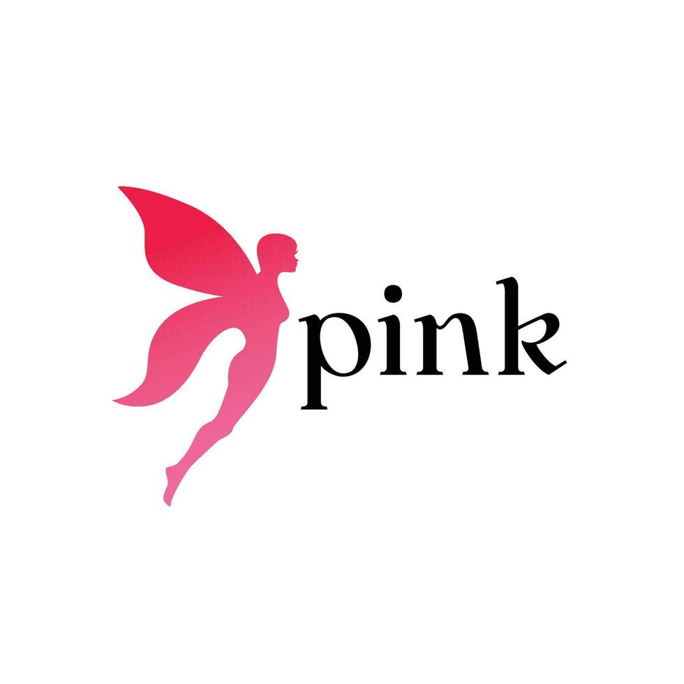 beauty pink logo with combination woman and butterfly vector