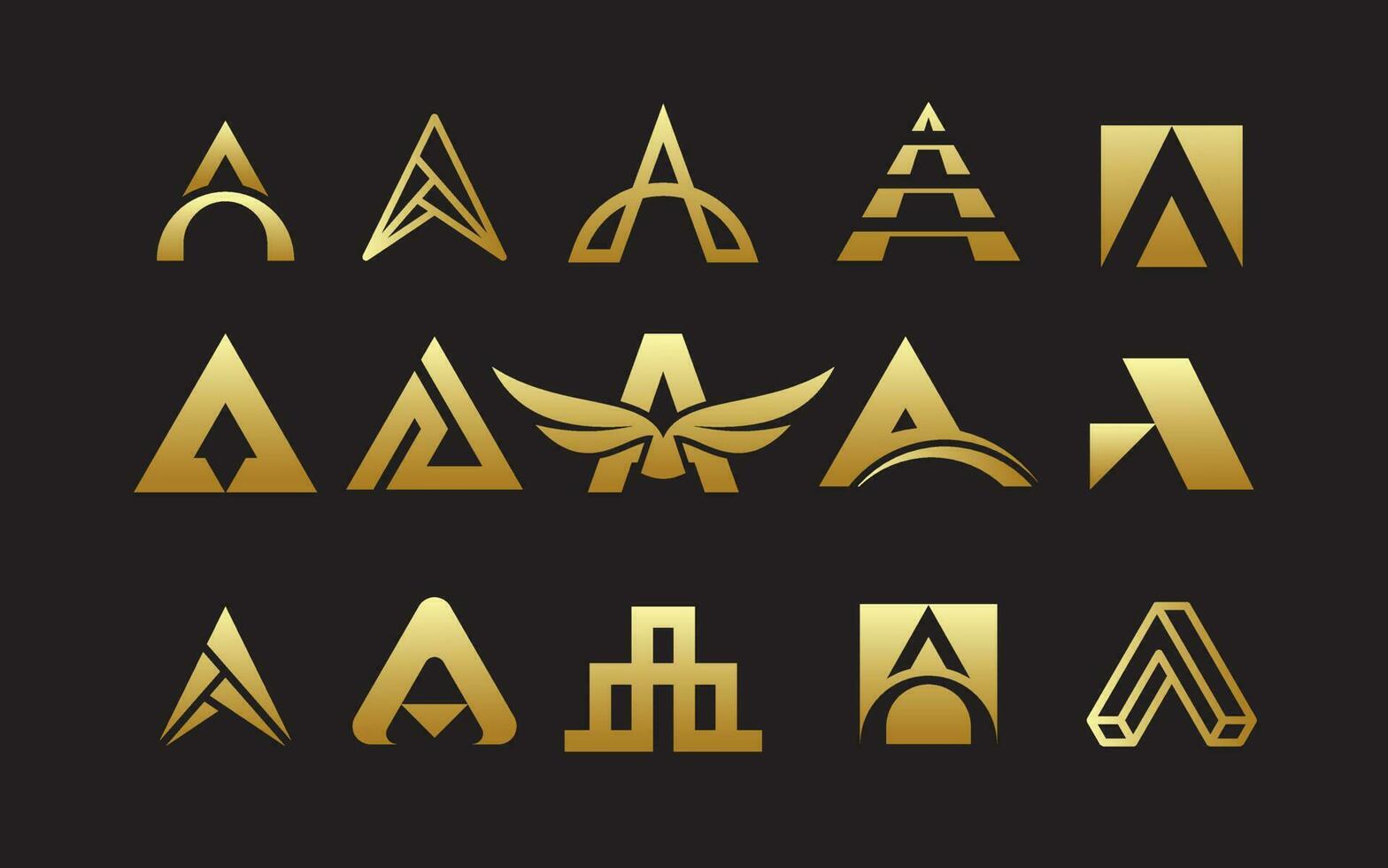 logo gold letter A bundle pack arrow triangle logo vector modern and sleek