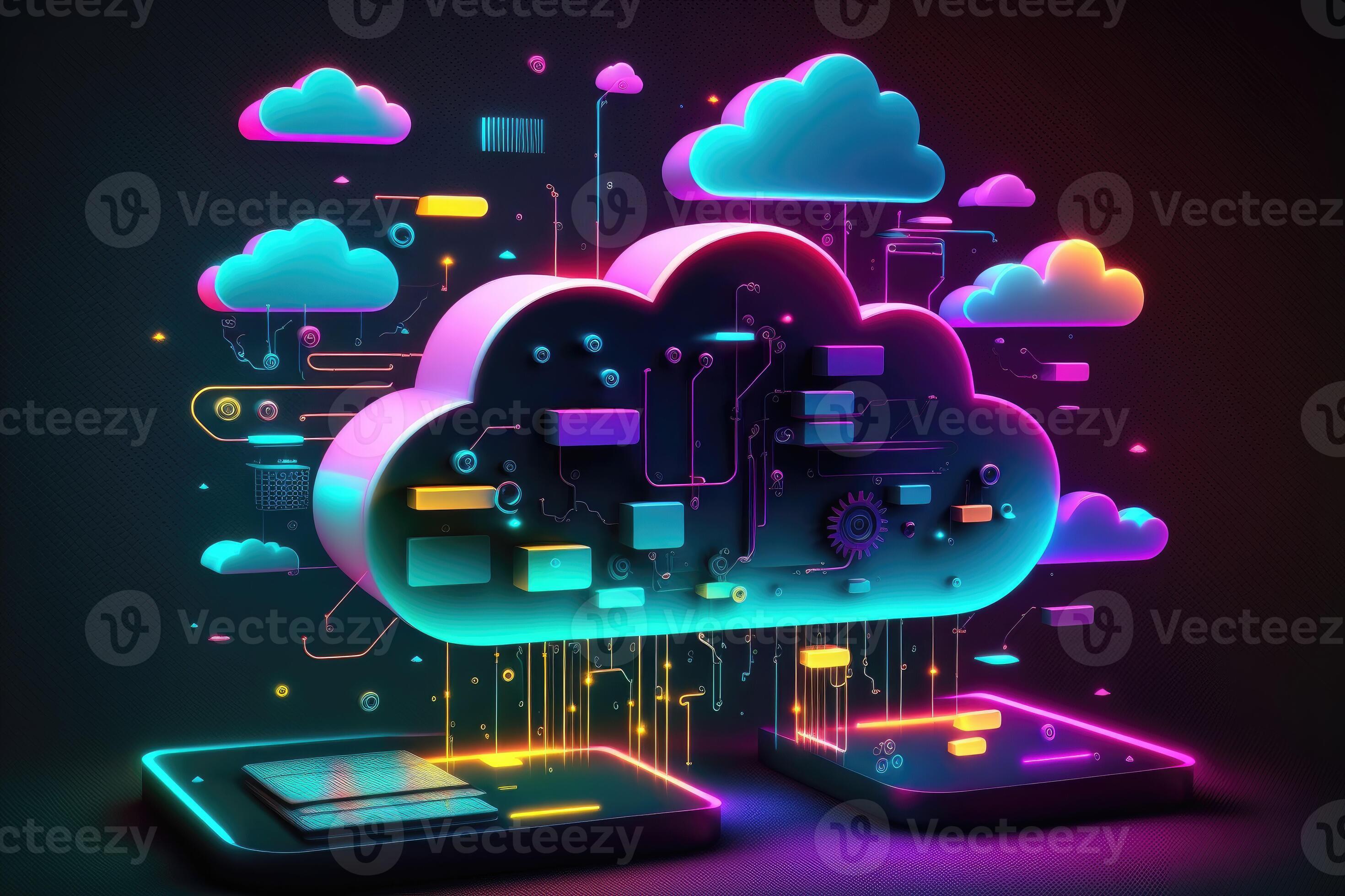 AI Generated 3D cloud computing technology concept. Digital