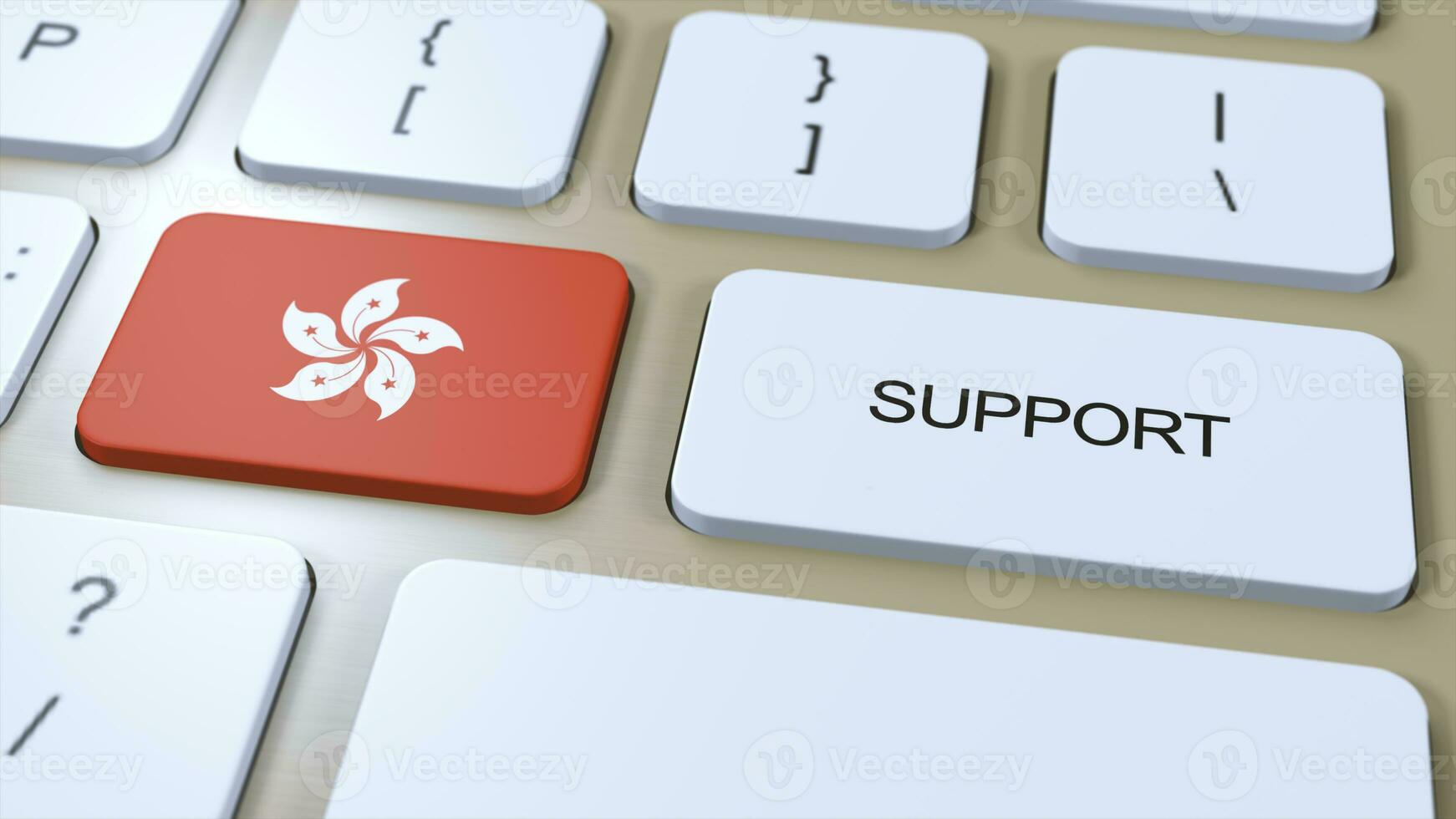 Hong Kong Support Concept. Button Push 3D Illustration. Support of Country or Government with National Flag photo