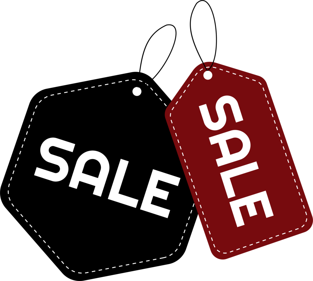 a social  lable sale black and red with white dashed border png