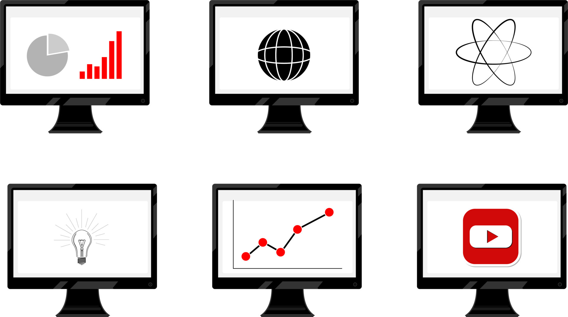 A set of computer screens with a black frame showing an ascending curve