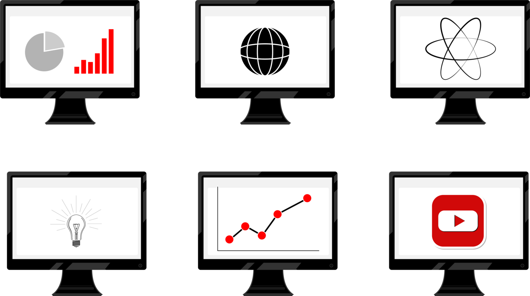 A set of computer screens with a  black  frame showing an ascending curve graph png