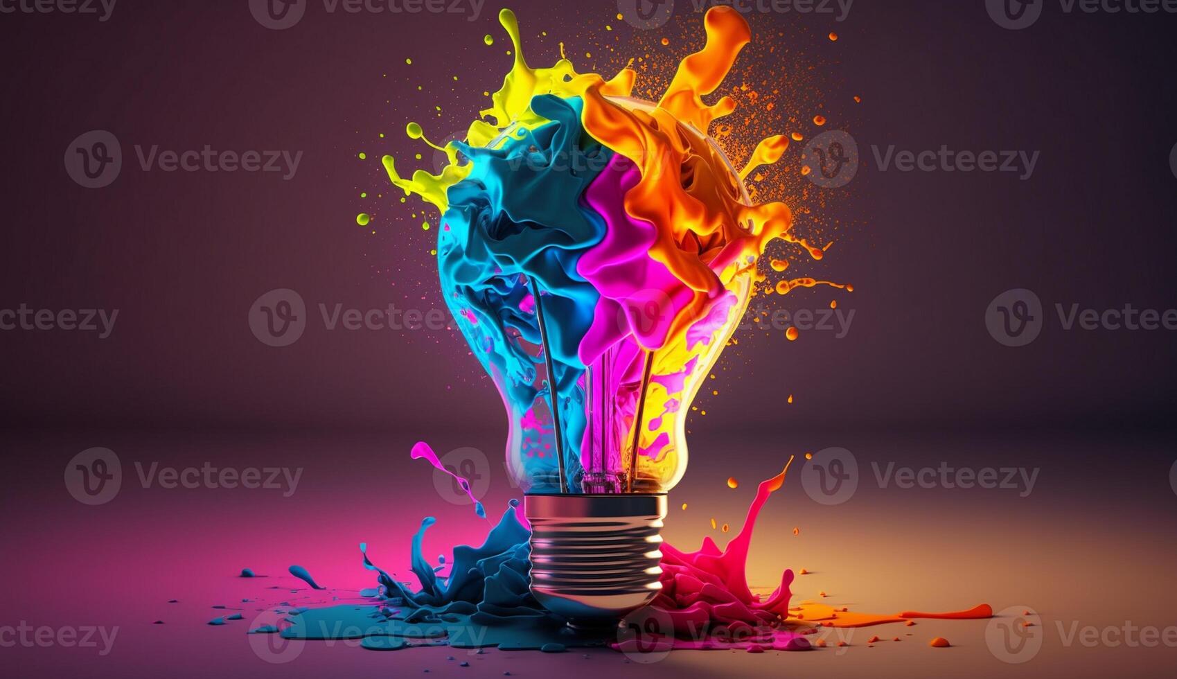 a colorful glowing 3d idea bulb lamp visualization of brainstorming, bright idea and creative thinking, photo