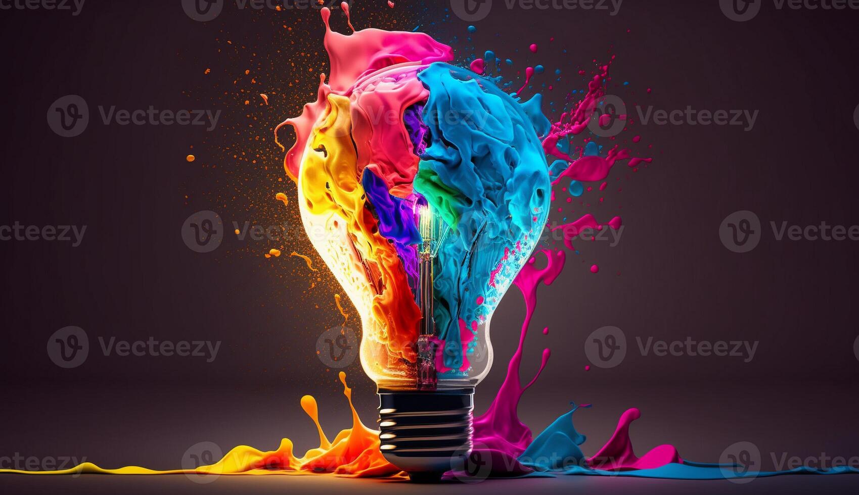 a colorful glowing 3d idea bulb lamp visualization of brainstorming, bright idea and creative thinking, photo