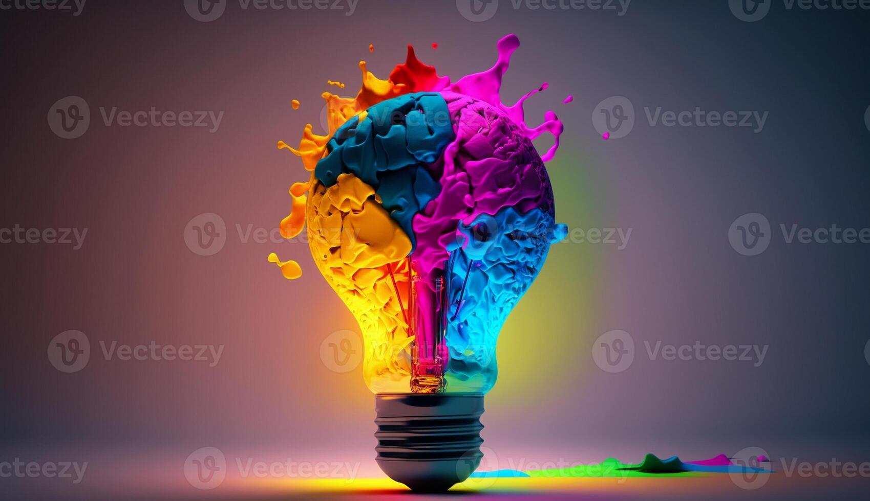 a colorful glowing 3d idea bulb lamp visualization of brainstorming, bright idea and creative thinking, photo