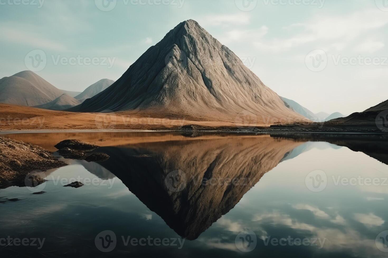 Nature abstract background of rock mountain peak mountain high with lake minimalism style. photo