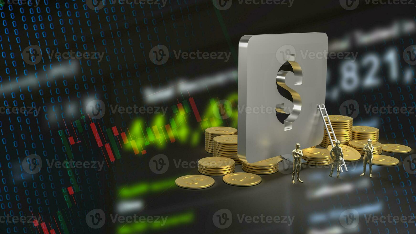 The Dollar symbol and gold coins for Business concept 3d Rendering photo
