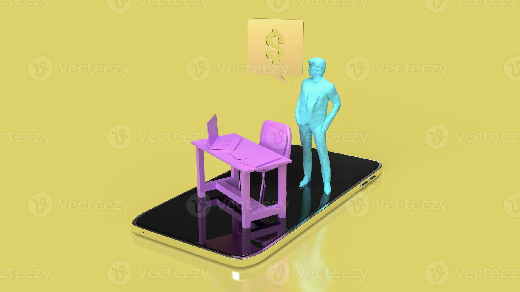 The man and table on mobile phone for work from home concept 3d rendering photo