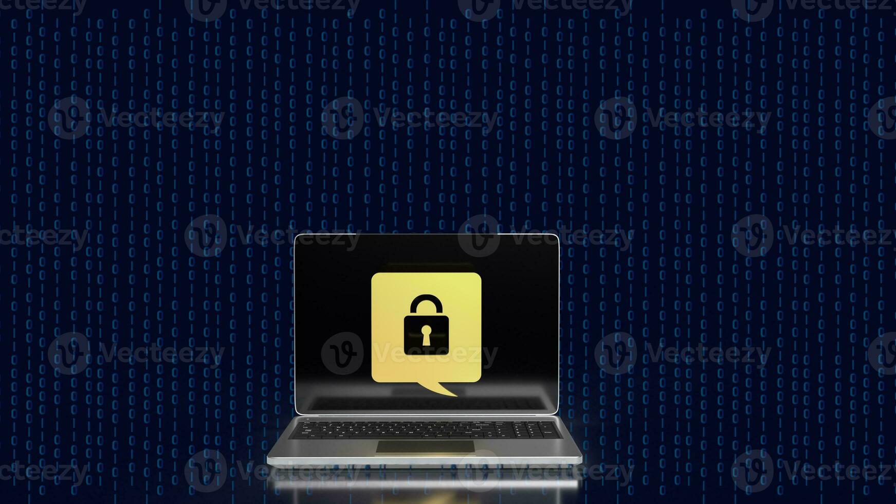 The lock gold icon on notebook for Cybersecurity 3d rendering photo
