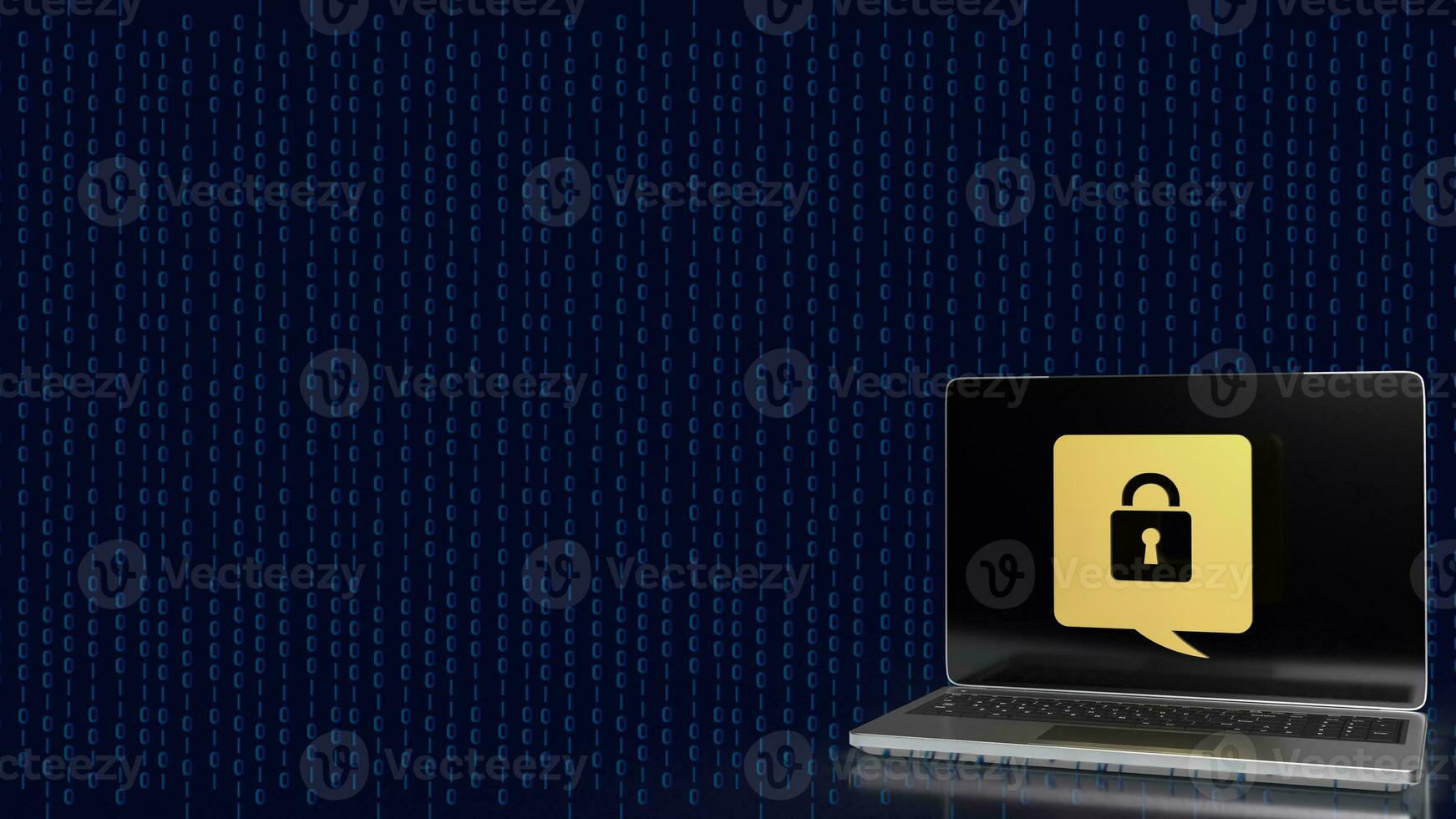 The lock gold icon on notebook for Cybersecurity 3d rendering photo