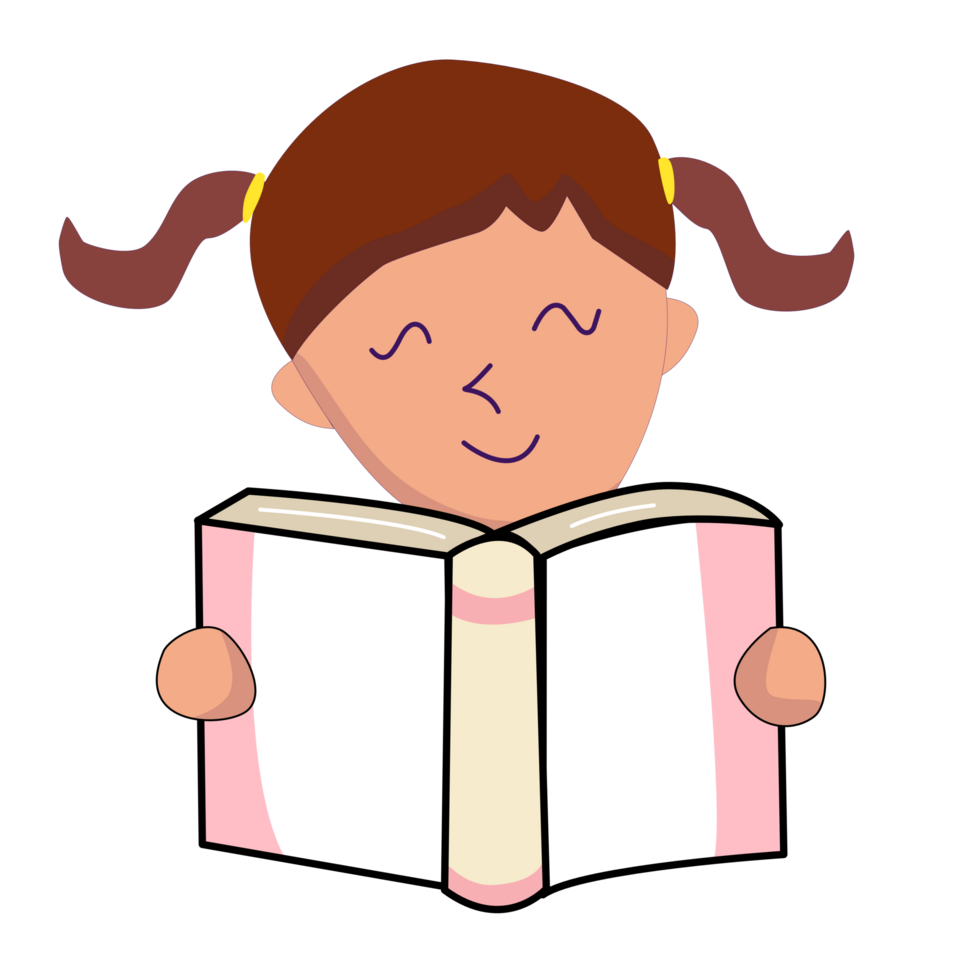 kids holding open books and reading. png