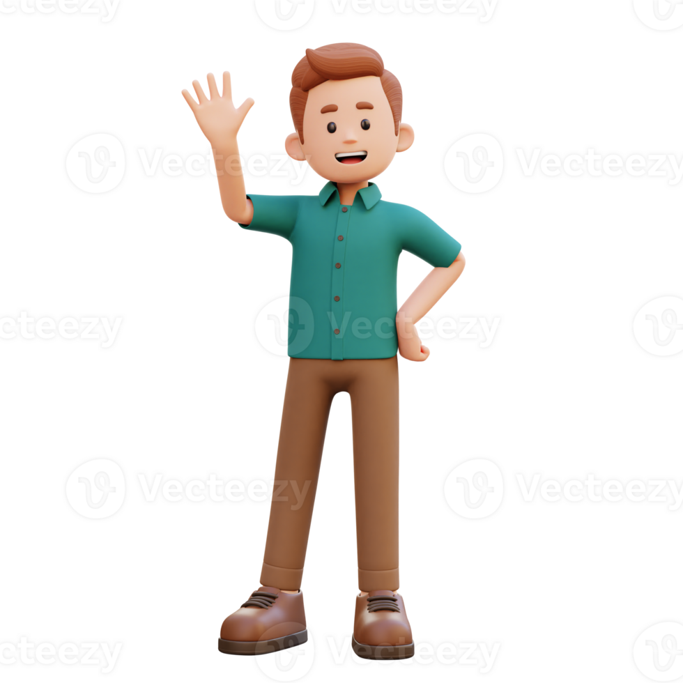 3d male character waving png