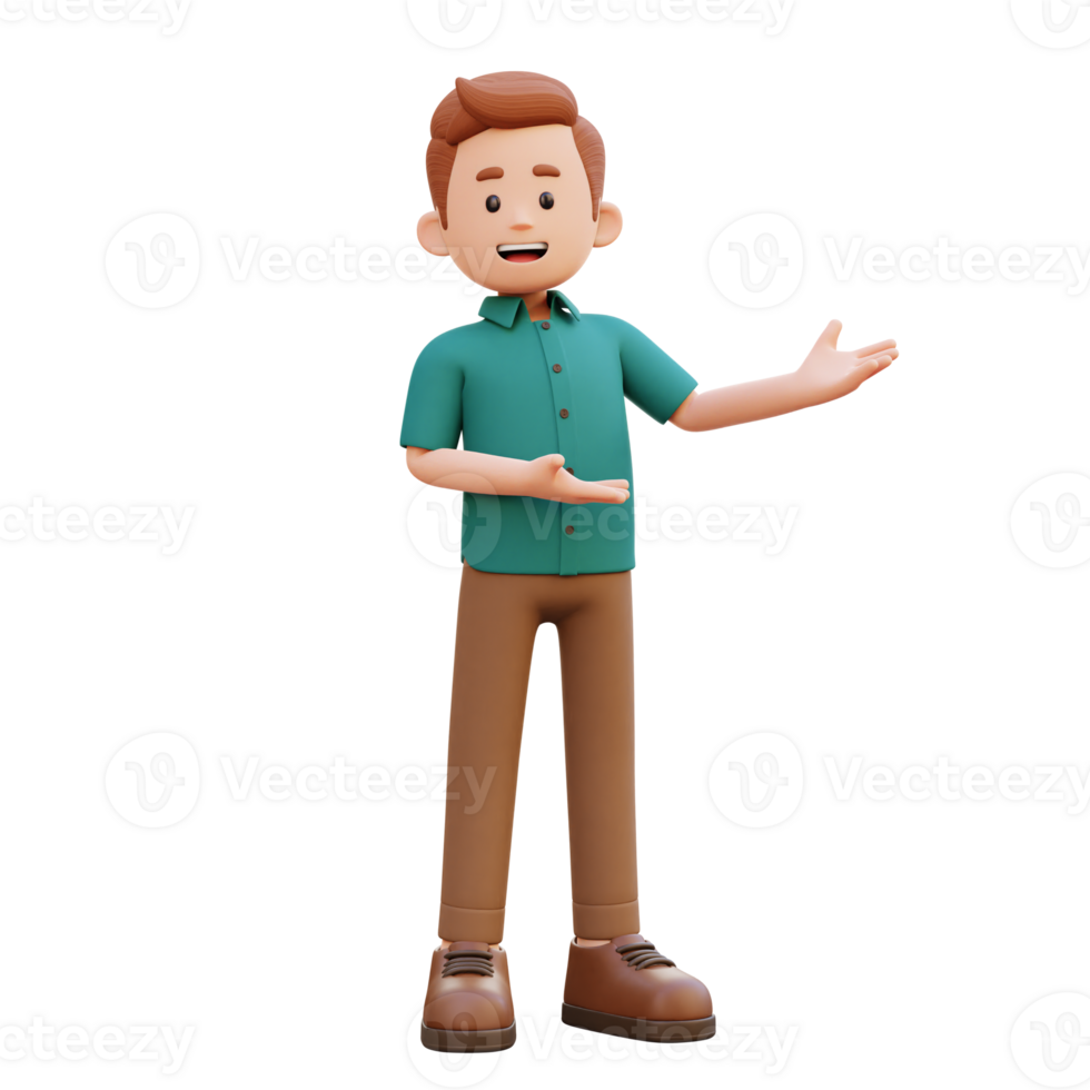 3d male character presenting to the left png