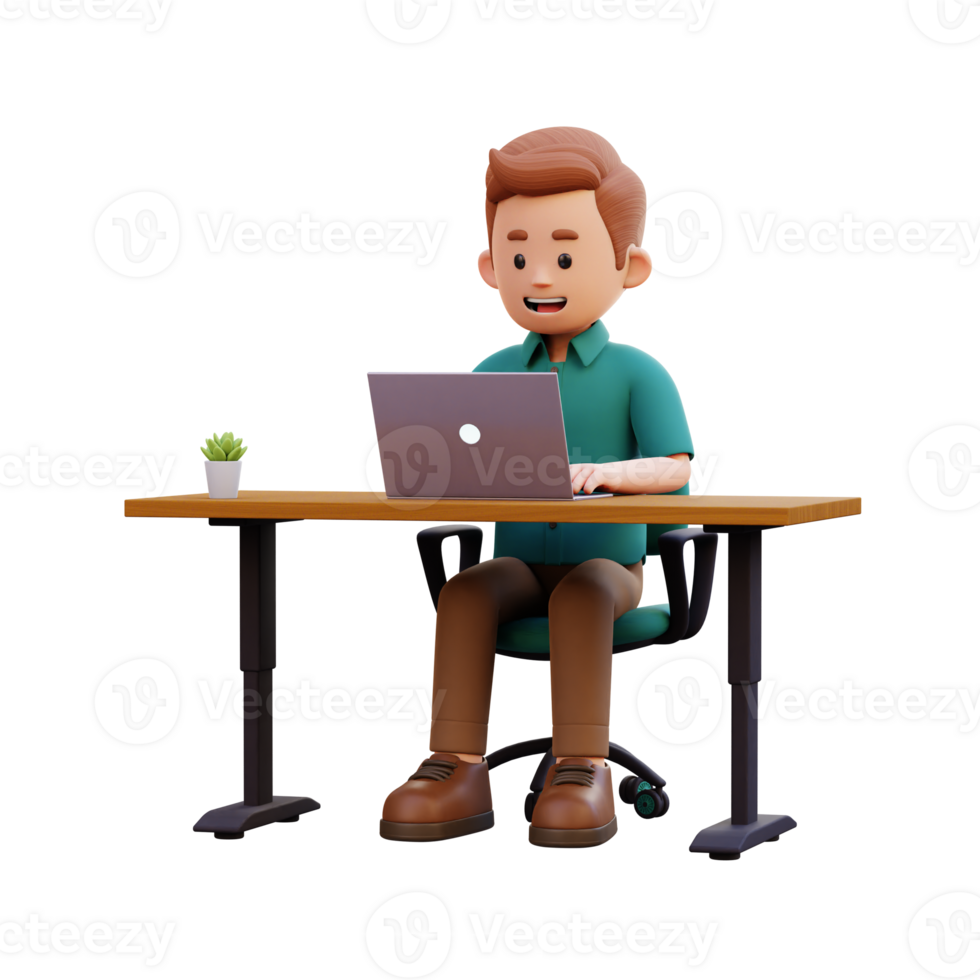 3d male character working on a laptop png