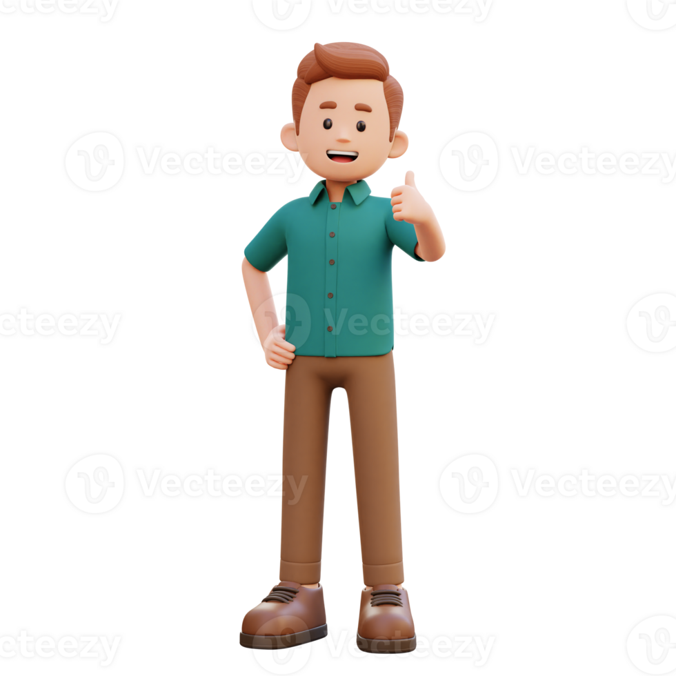 3d male character give a thumb up png