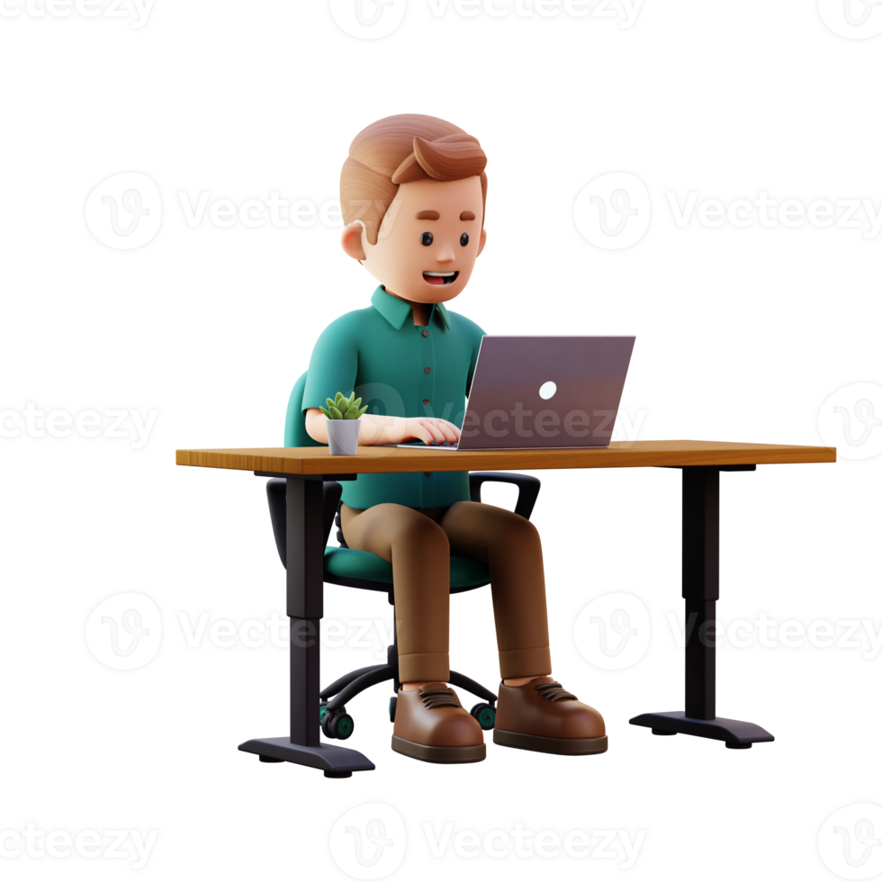 3d male character working on a laptop png