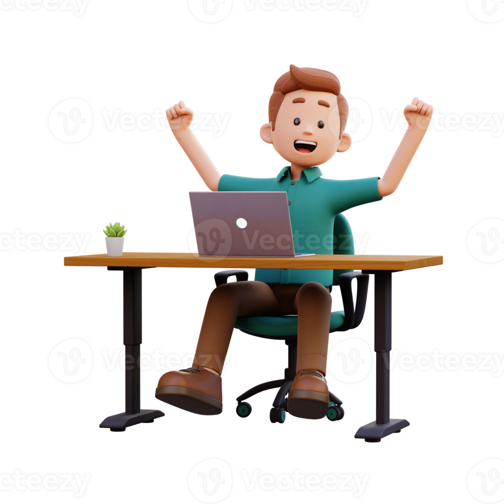 3d male character happy working on a laptop png