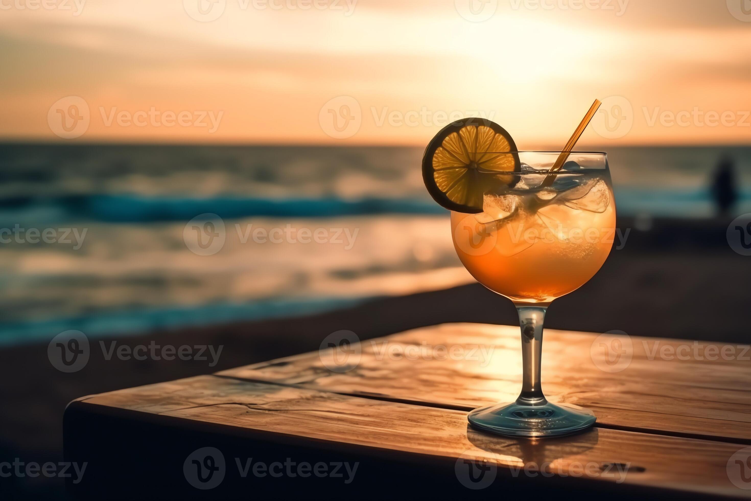 Summer tropical beach background with fresh margarita coctail on the