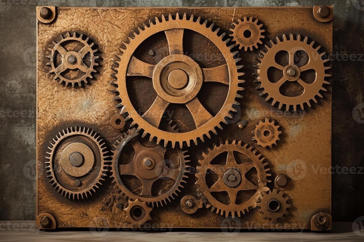 Vintage steampunk sign on canvas background with cogs and gears. photo