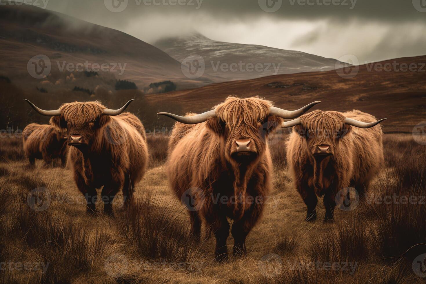 A herd of highland cows ai art. photo