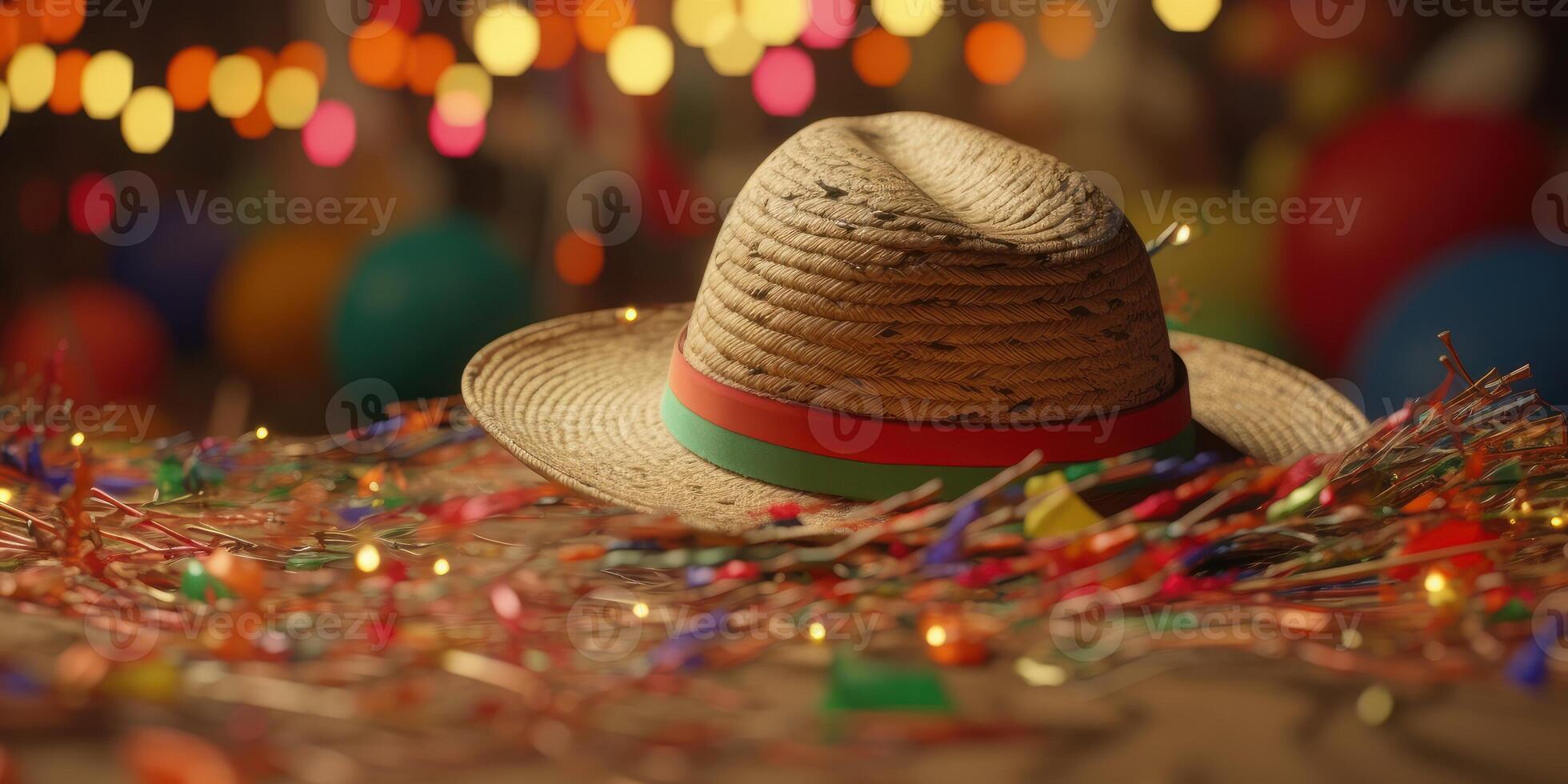 Paja sombrero festa junina fondo, brasileño fiesta y latín americano festival. generativo ai foto