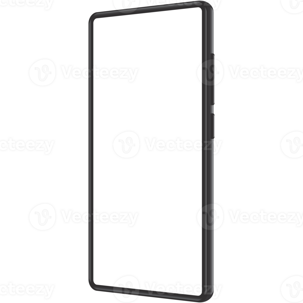 smartphone mockup black frame with white blank screen horizontal angles views. png