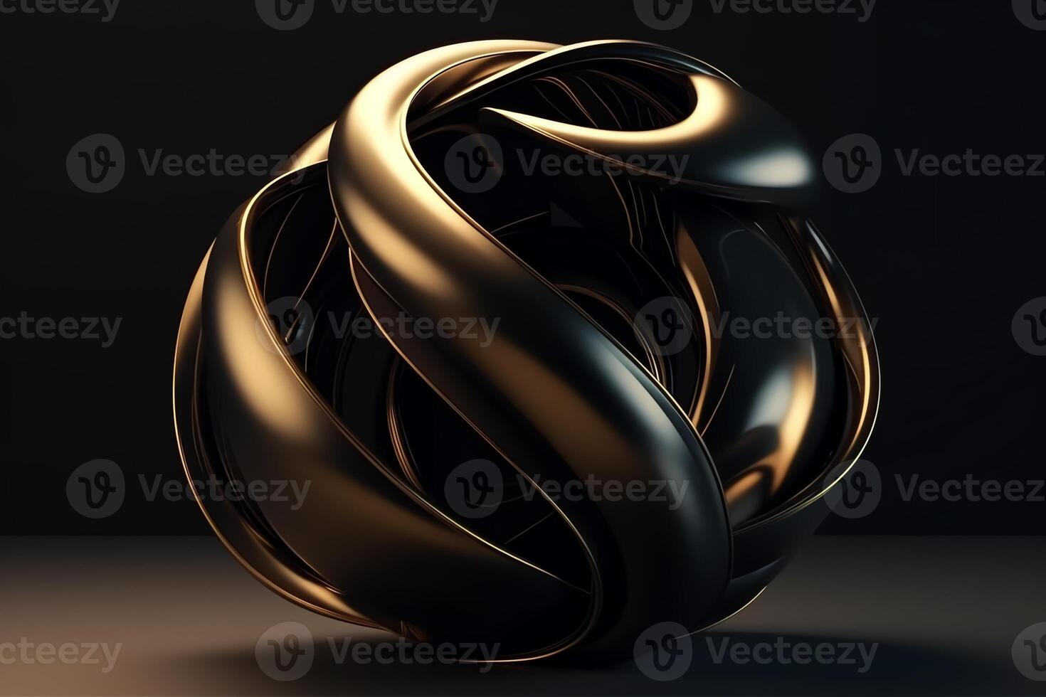 3D render of abstract detailed shape black and gold colors minimal futuristic background. photo