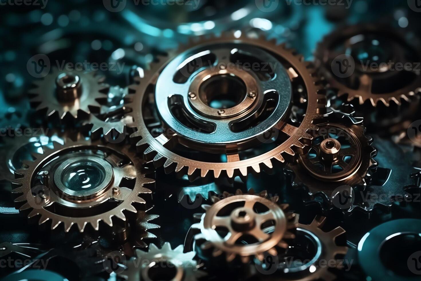 Cogs and gear wheel mechanisms concepts and ideas hitech digital technology and engineering design abstract technical background of mechanical engineering. photo
