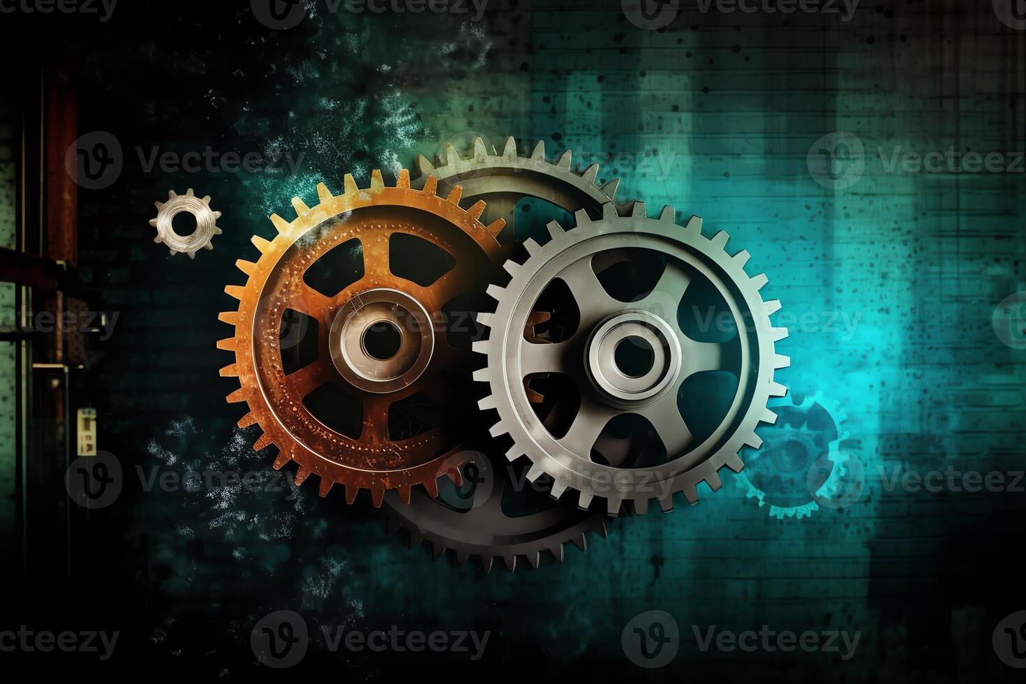 Creative cogwheel design on an industrial backdrop including an advertising interaction partnership system using gear wheels as a metaphor business and collaboration connections. photo