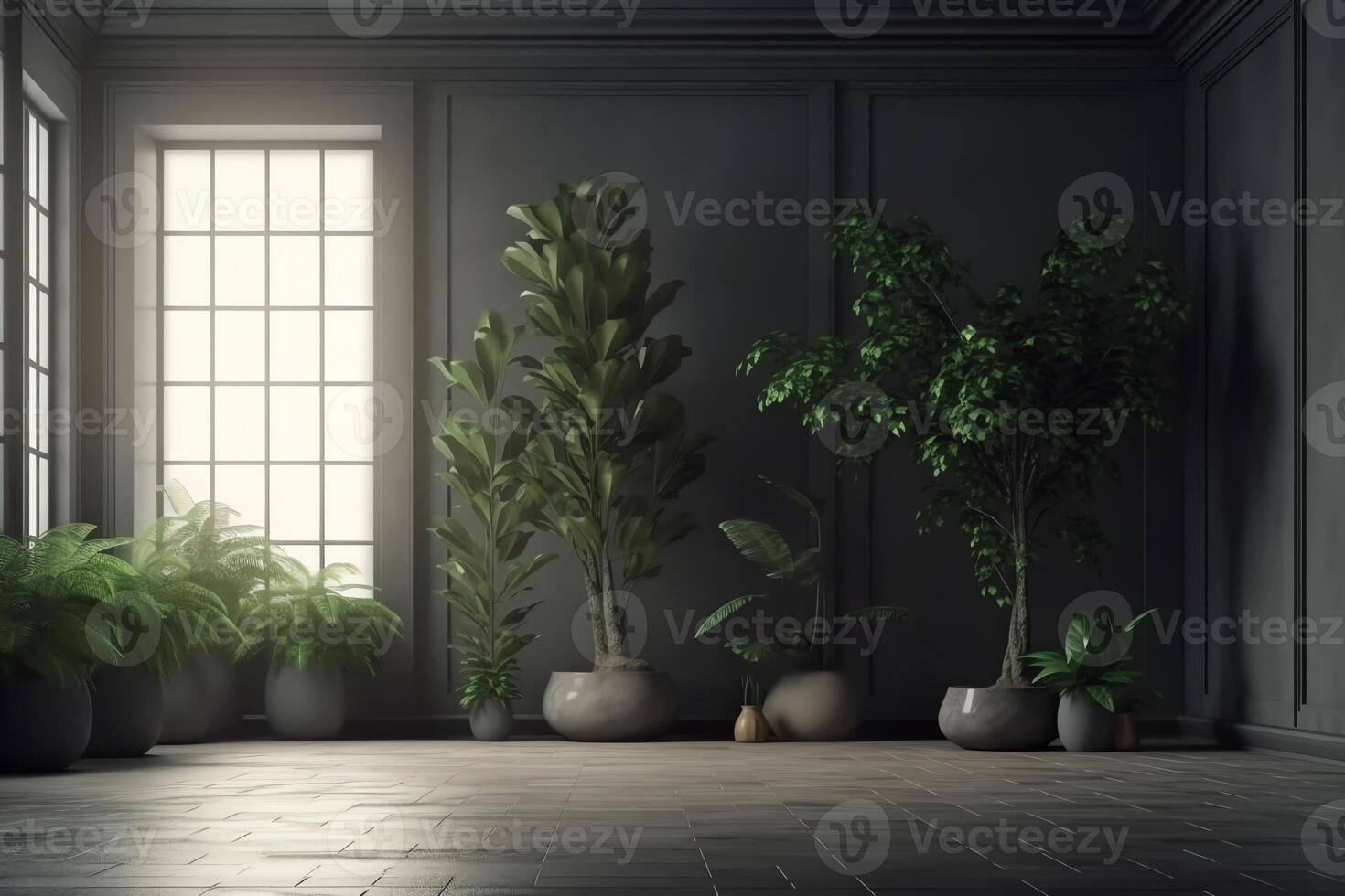 Interior background with plant 3d rendering. photo