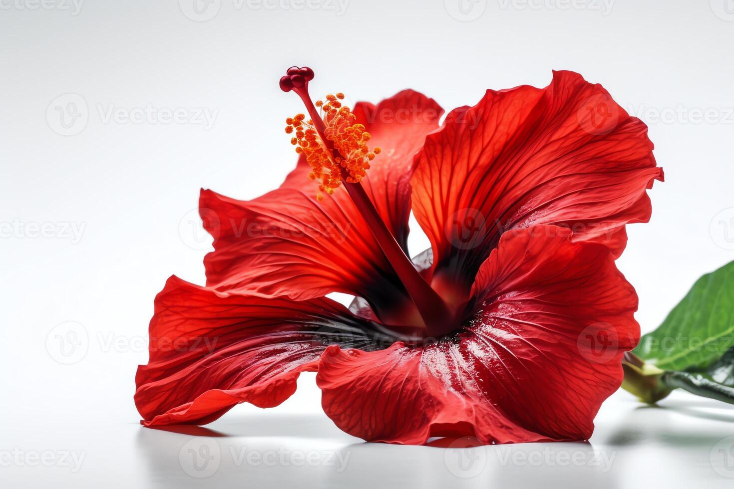 Red hibiscus flower on white background. photo