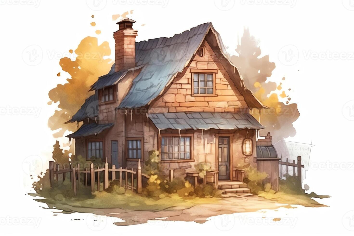 Cottage watercolor hand drawn. photo