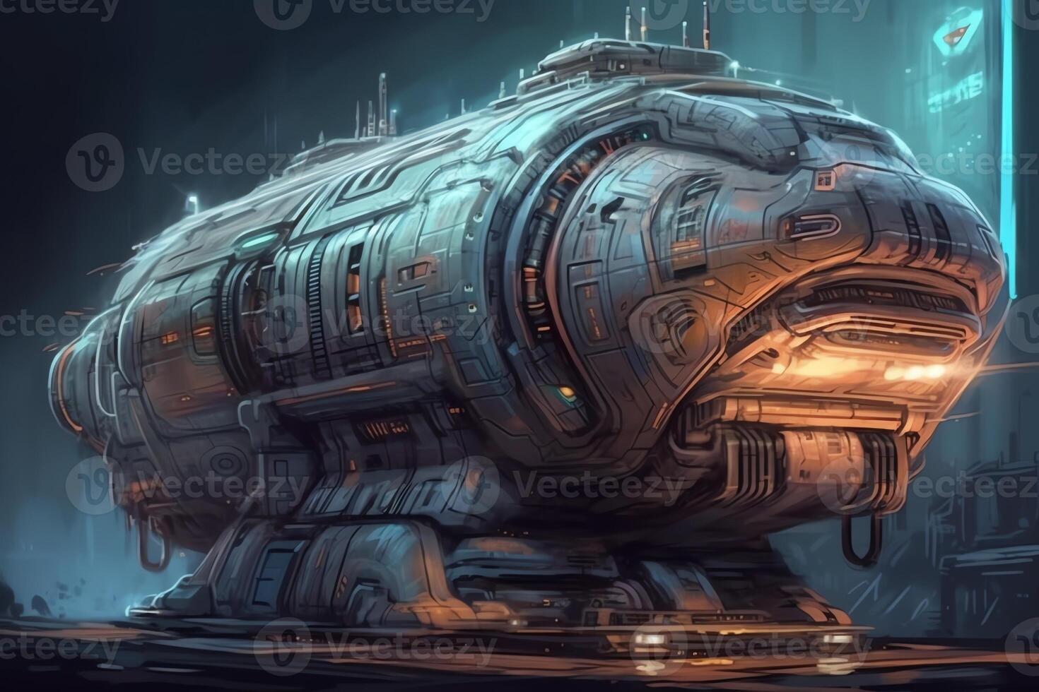 Scifi spaceship space ship transport intergalactic travel concept art. photo