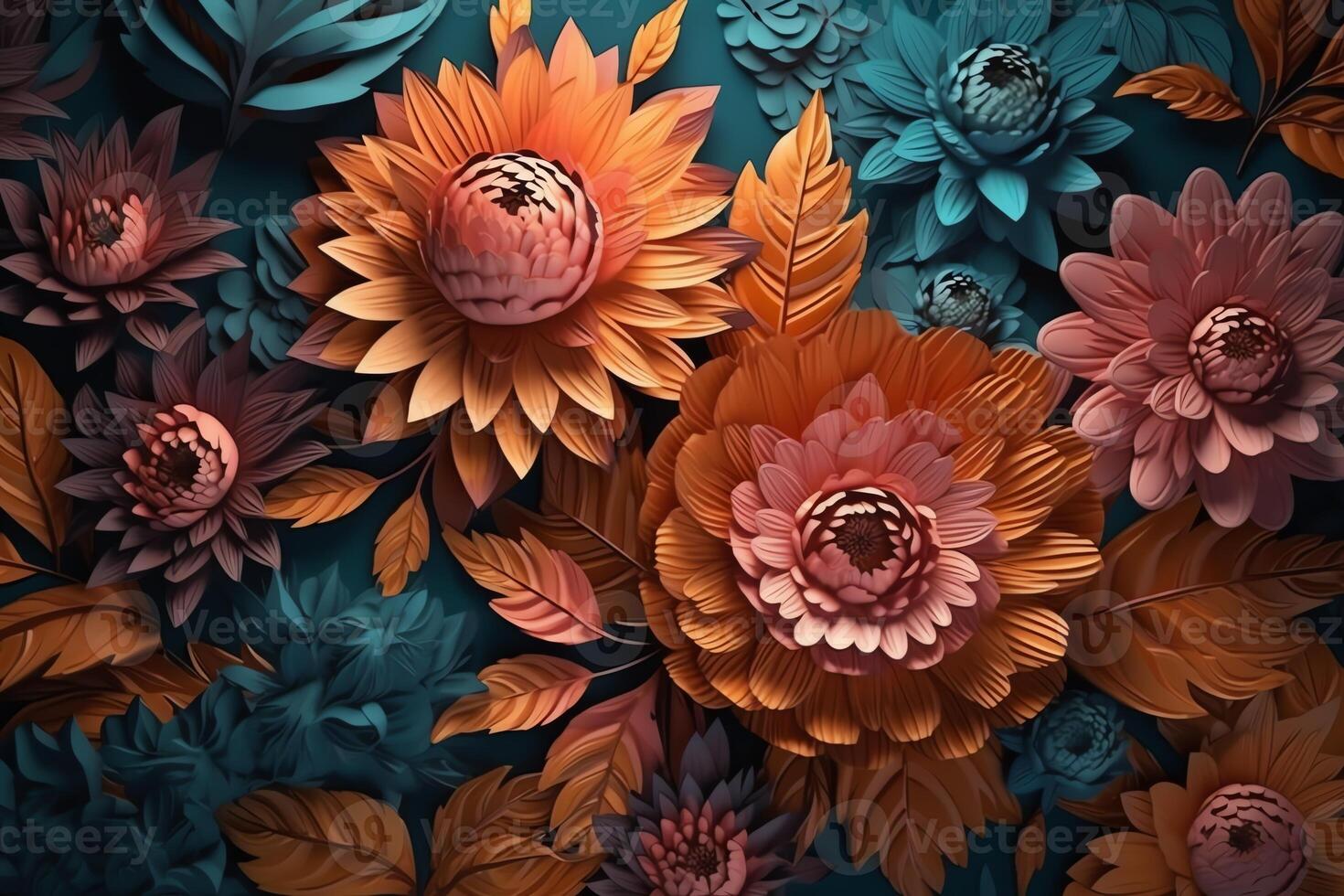 3D illustration floral mural wallpaper colorful flowers background