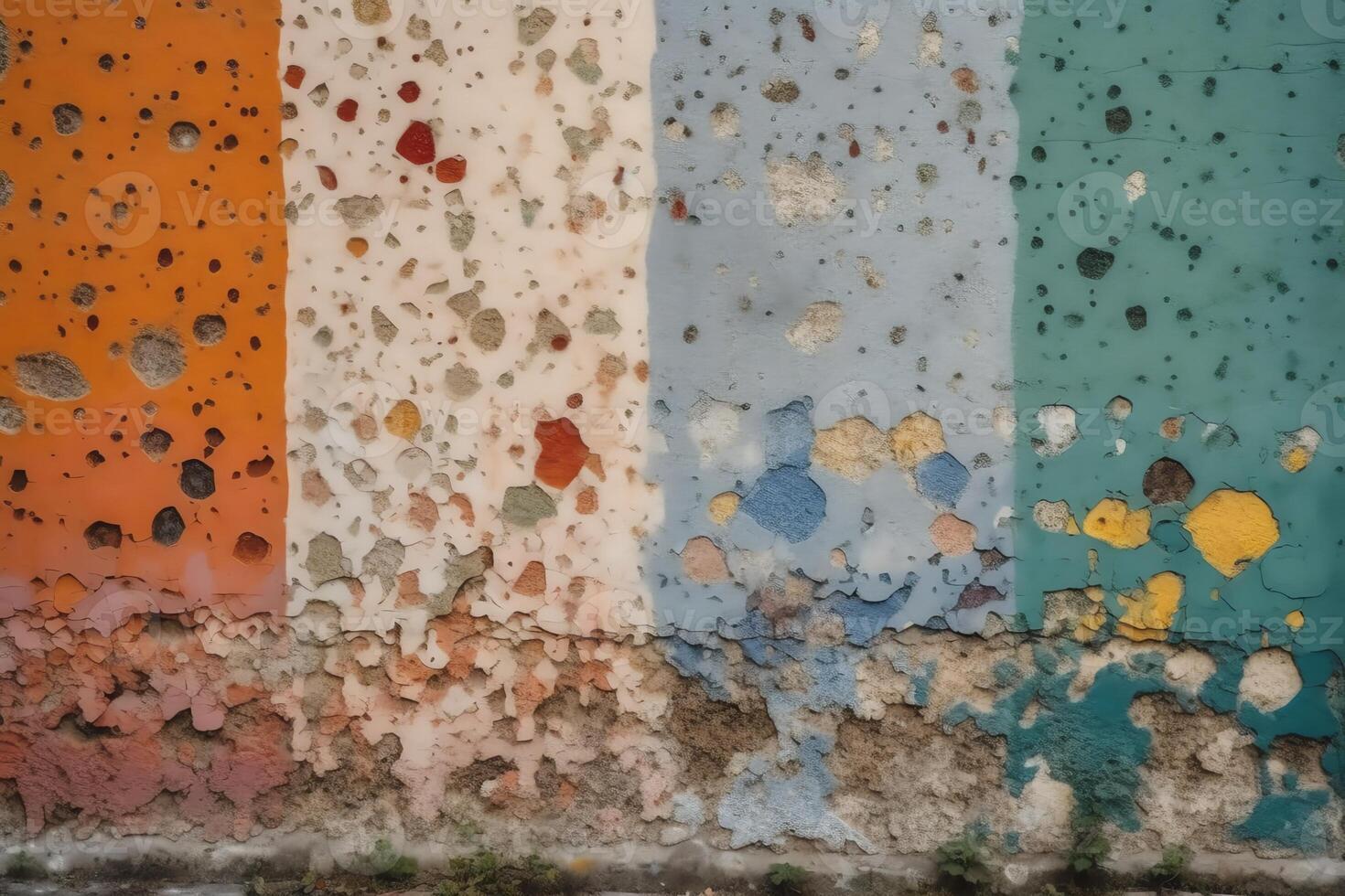 Cemented wall with different colors spots. photo