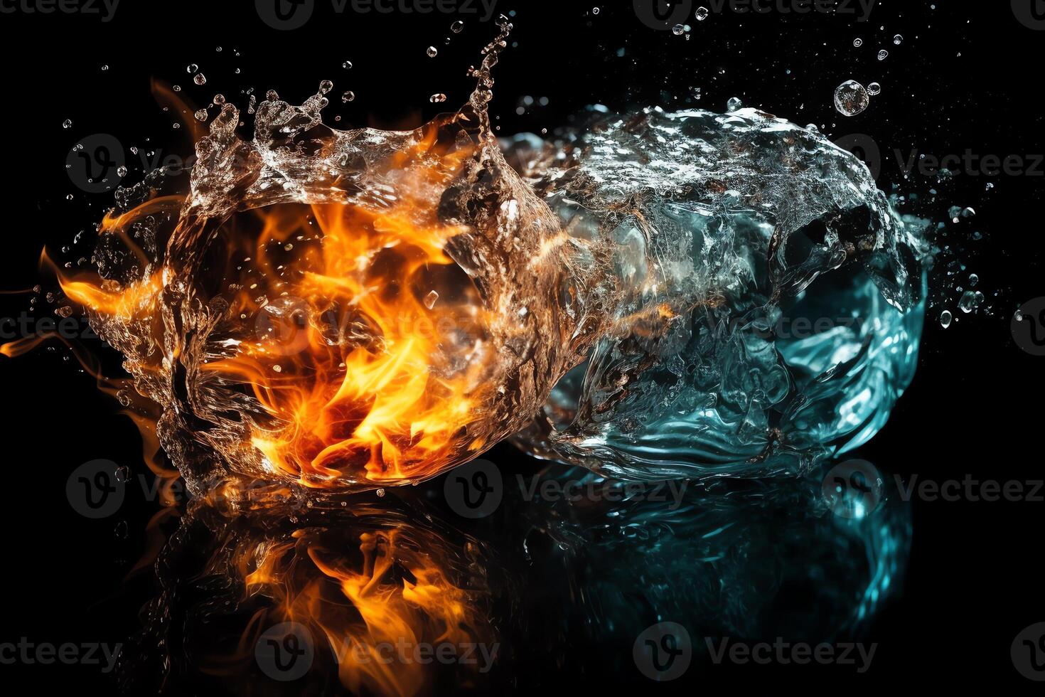 Ice colliding with flames desktop wallpaper high contrast. photo