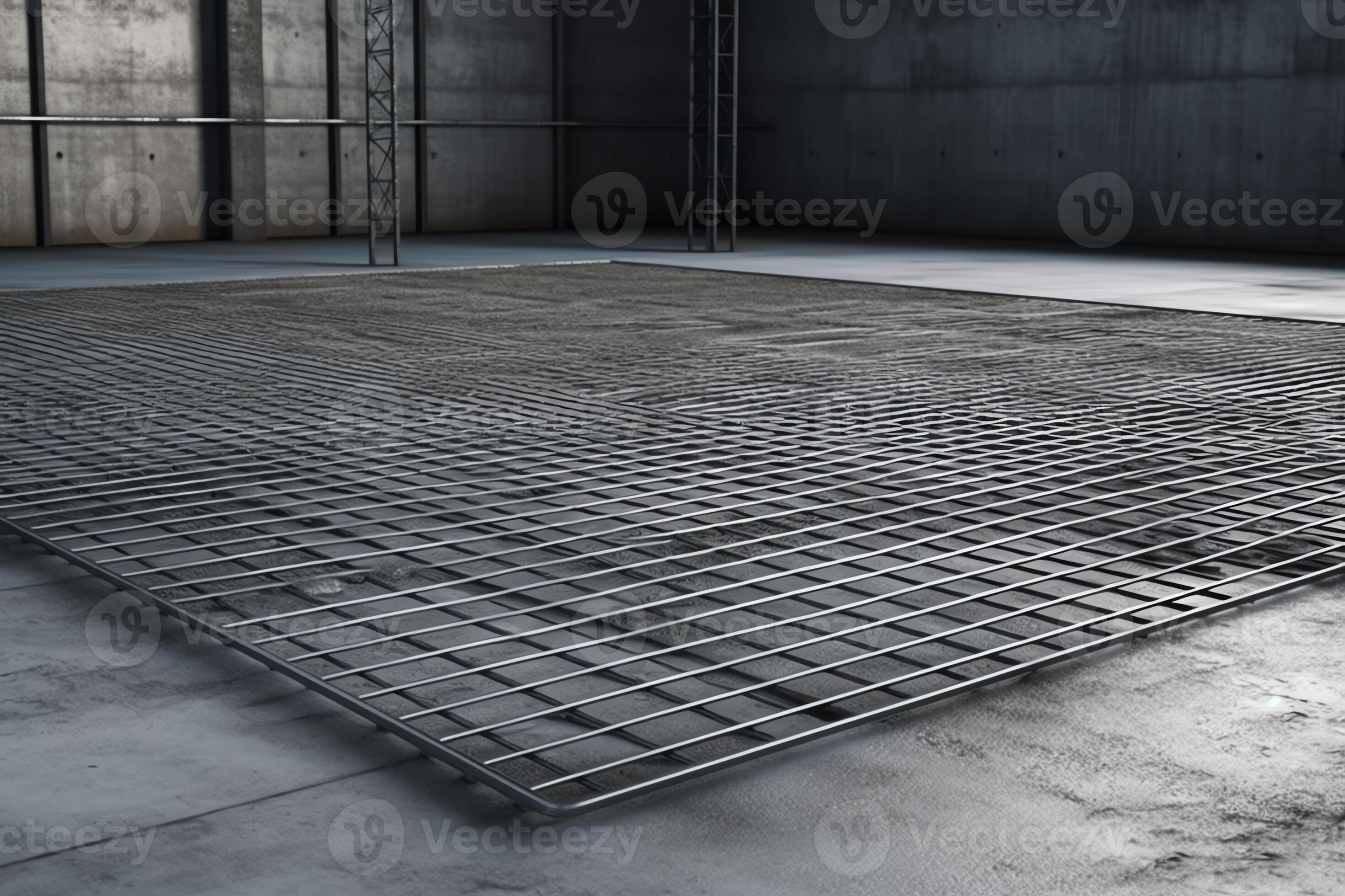 Concrete slab with rein ced steel mesh 3d render illustration. AI