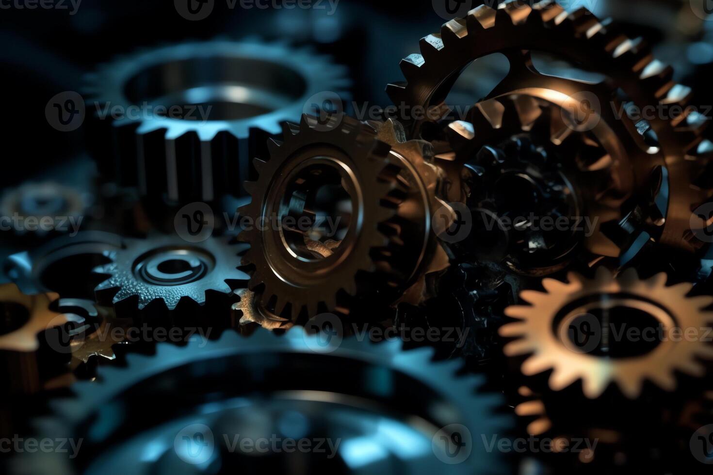 Cogs and gear wheel mechanisms concepts and ideas hitech digital technology and engineering design abstract technical background of mechanical engineering. photo
