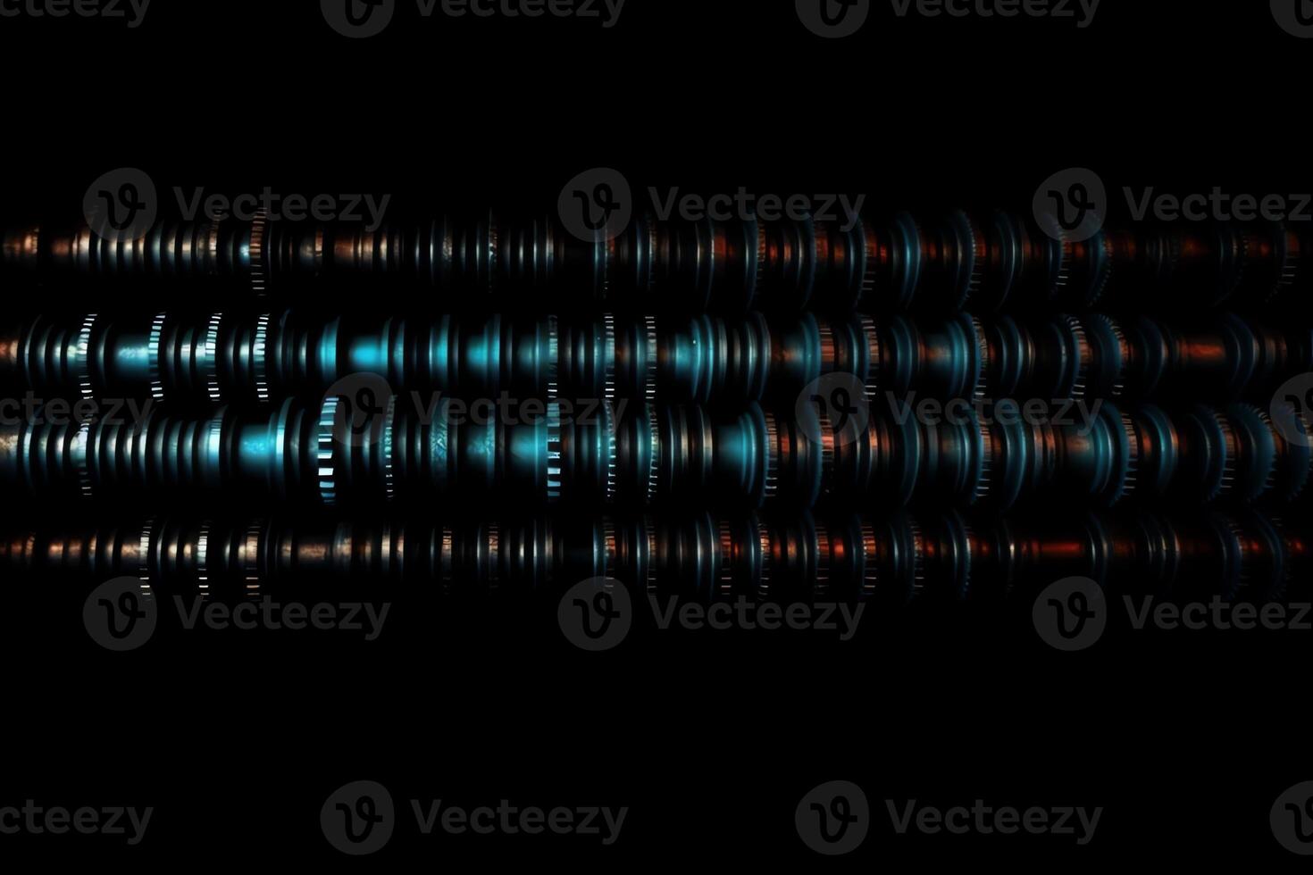 Two horizontal lines of the gear on a black background. photo