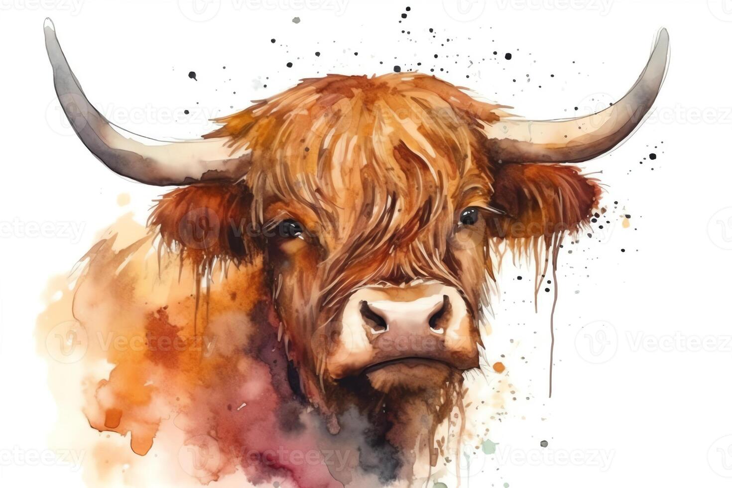 Beautiful highland cattle bull watercolour isolated. photo