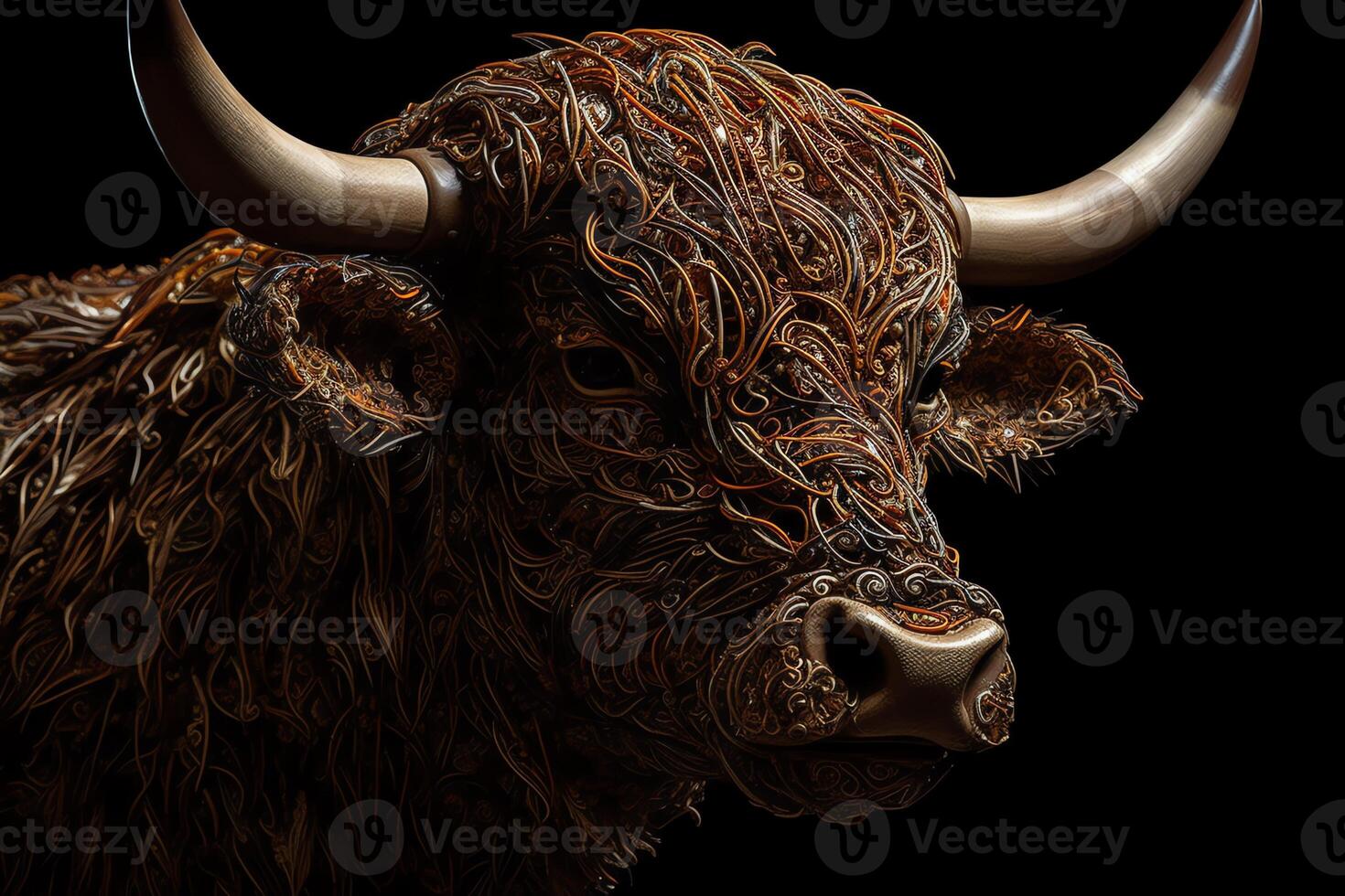 Beautiful horned highland cattle created using tools. photo