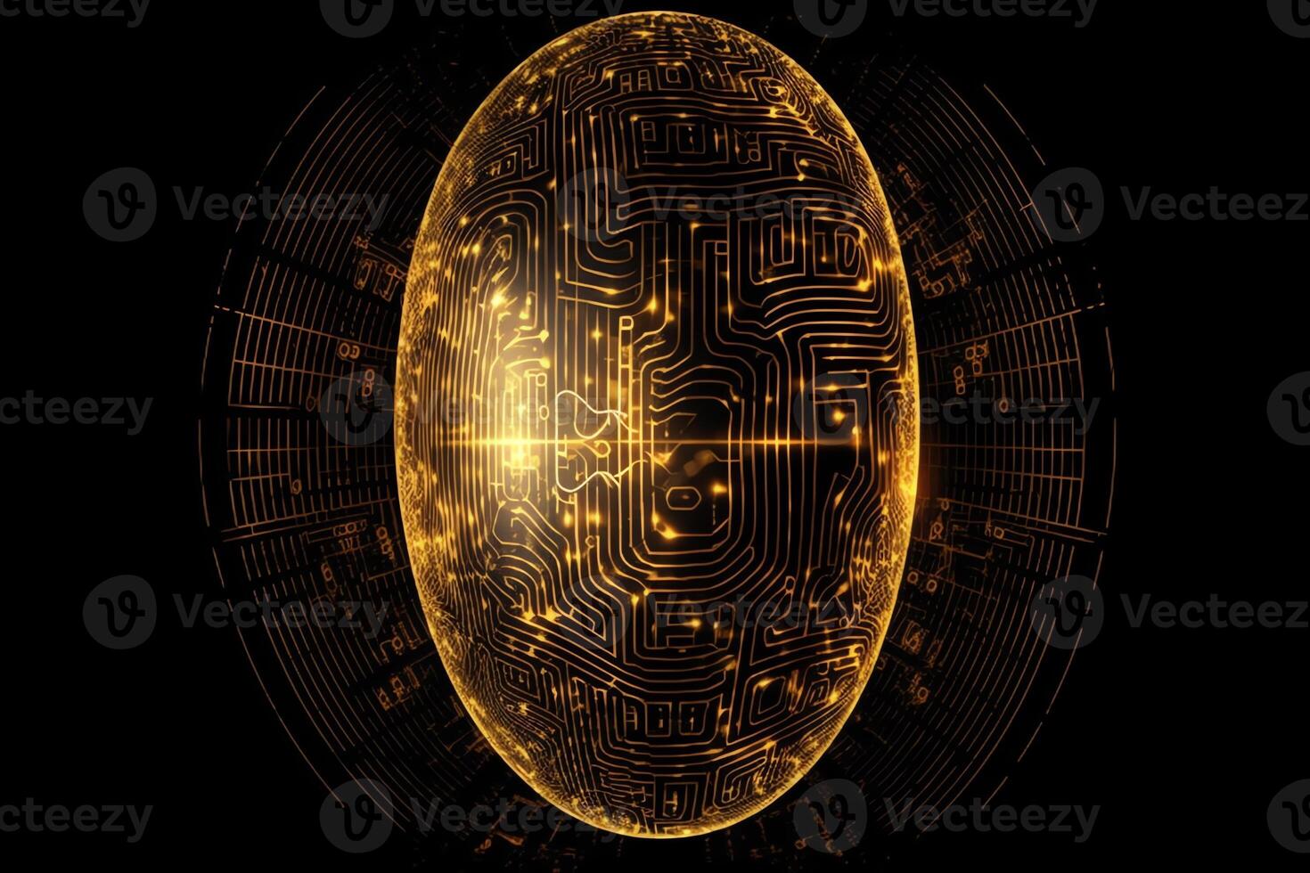 Abstract artificial intelligence gold egg background med from data technology. photo