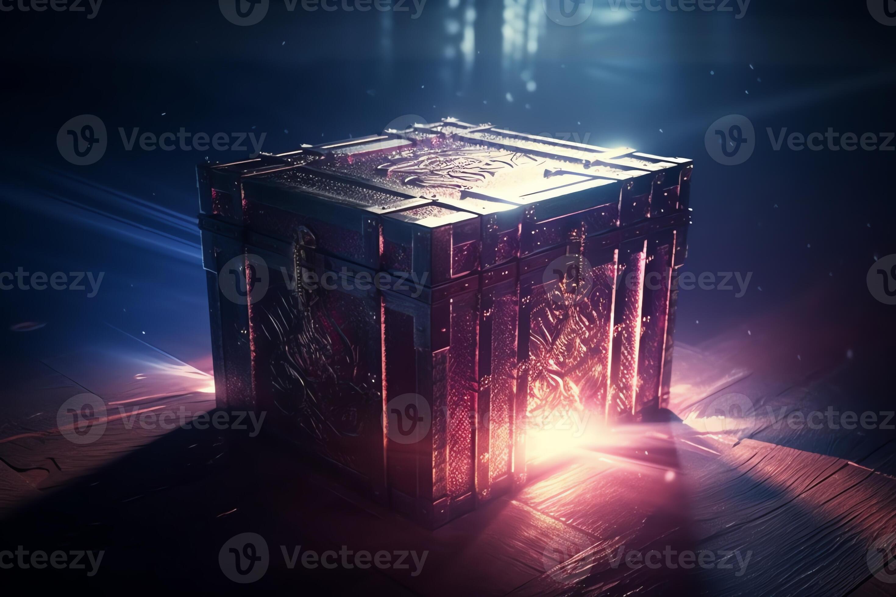 Mysterious pandora box opening with rays of light high contrast image