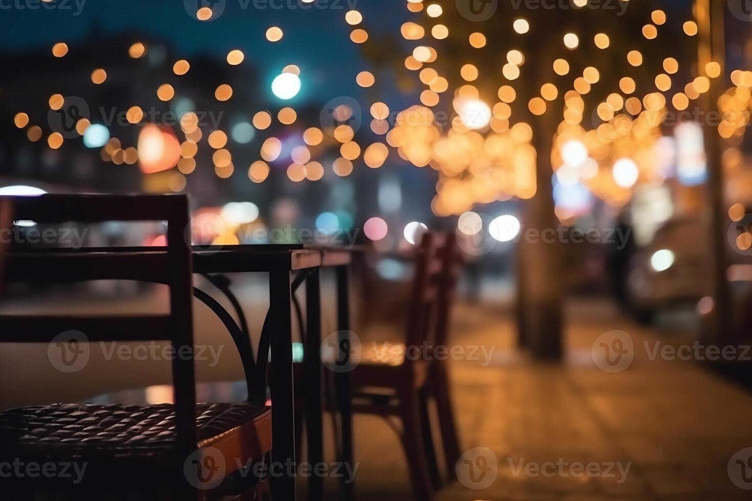 Bokeh background of street bar beer restaurant outdoor in asia people sit chill out and hang out dinner and listen to music together in avenue happy life work hard play hard. photo