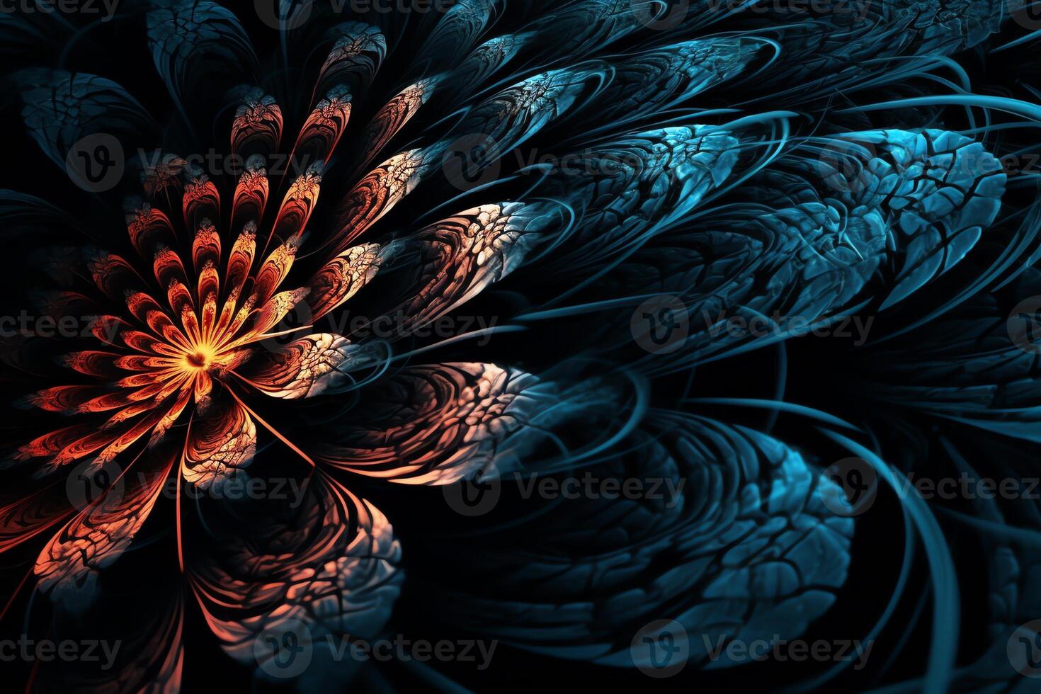 Geometrical digital 3d render fractal amoled texture with high contrasted bloom effect chaotic flow collection. photo