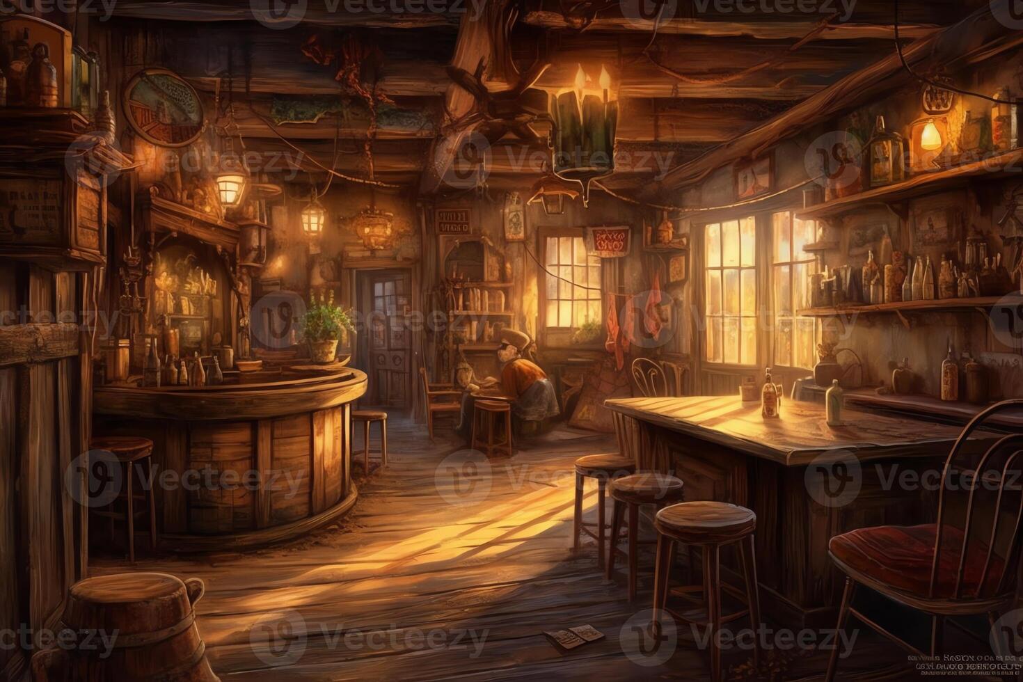 Artistic concept painting of a tavern at wild west times background illustration. photo