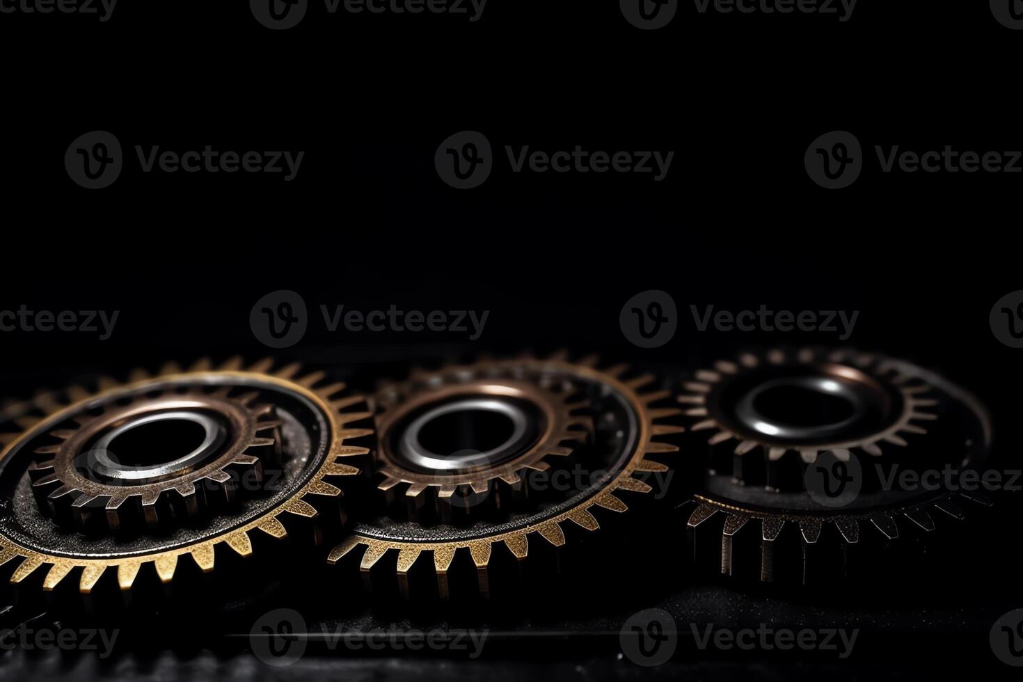 Two horizontal lines of the gear on a black background. photo