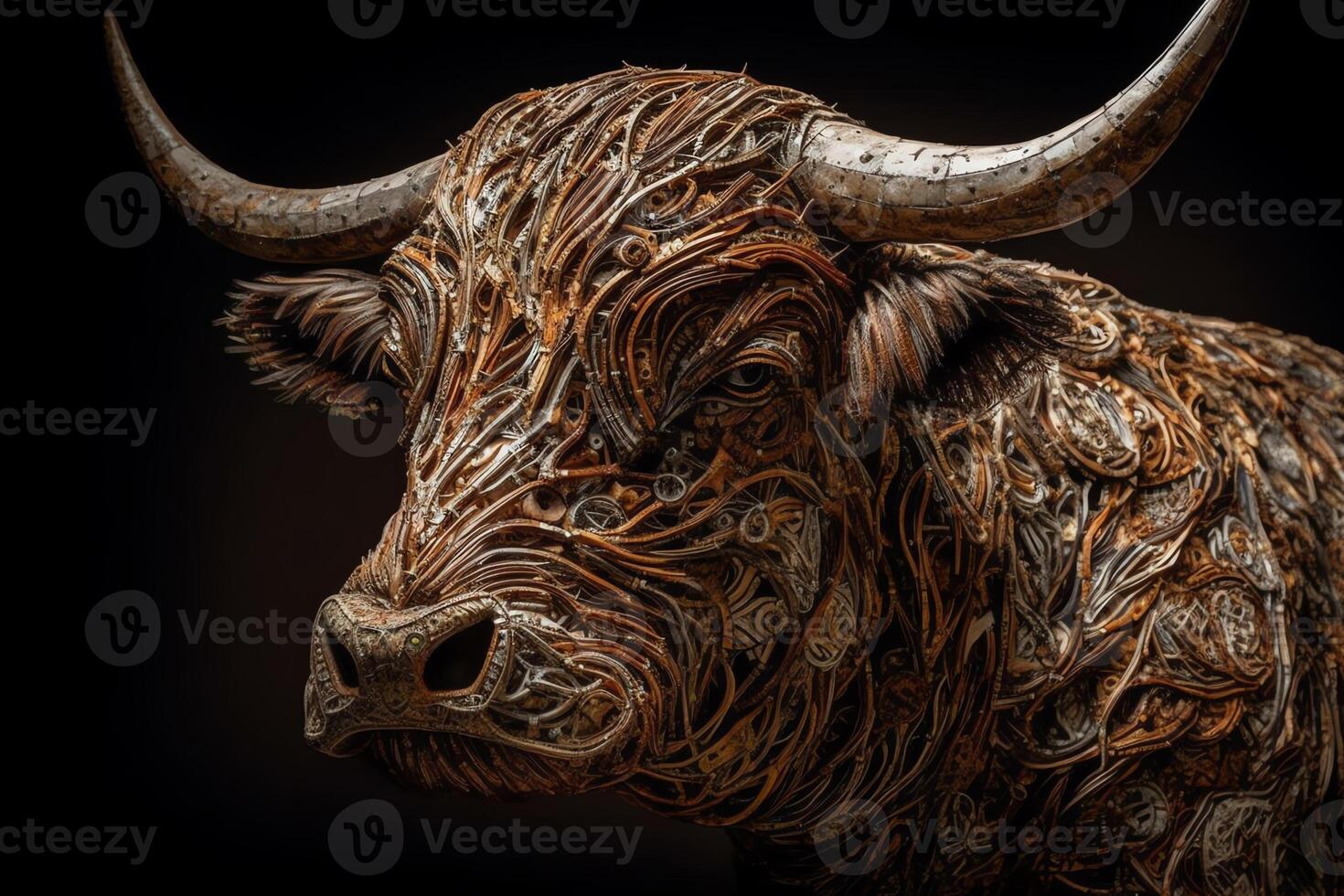 Beautiful horned highland cattle created using tools. photo