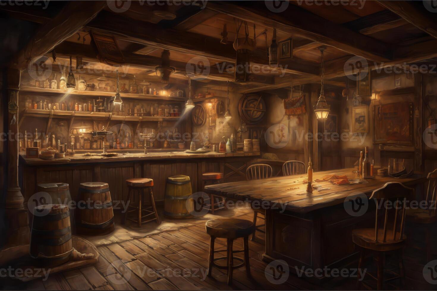 Artistic concept painting of a tavern at wild west times background illustration. photo